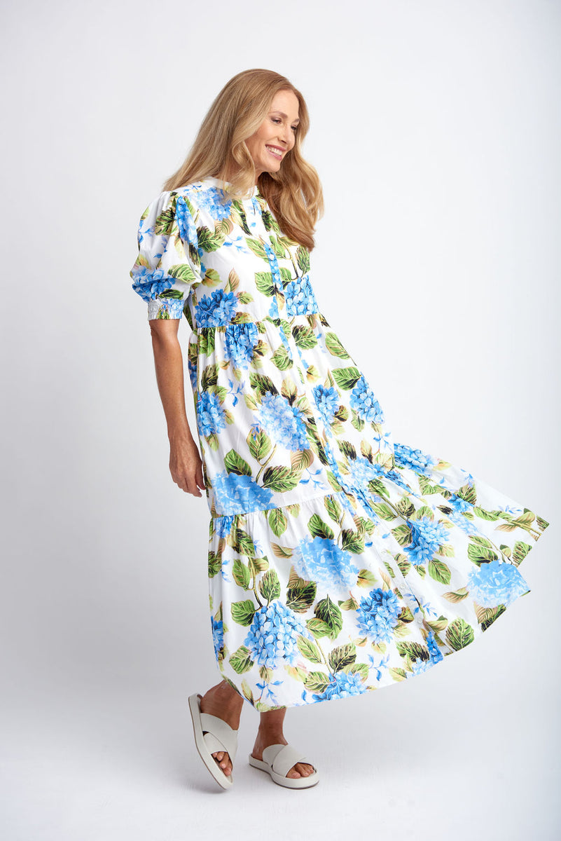 Oh Textured Half Button Puff Sleeve Dress