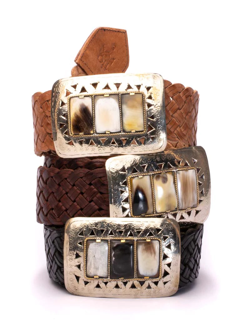 Wide Belt Rectangle Baroque Bone Buckle Natural Eumundi Style