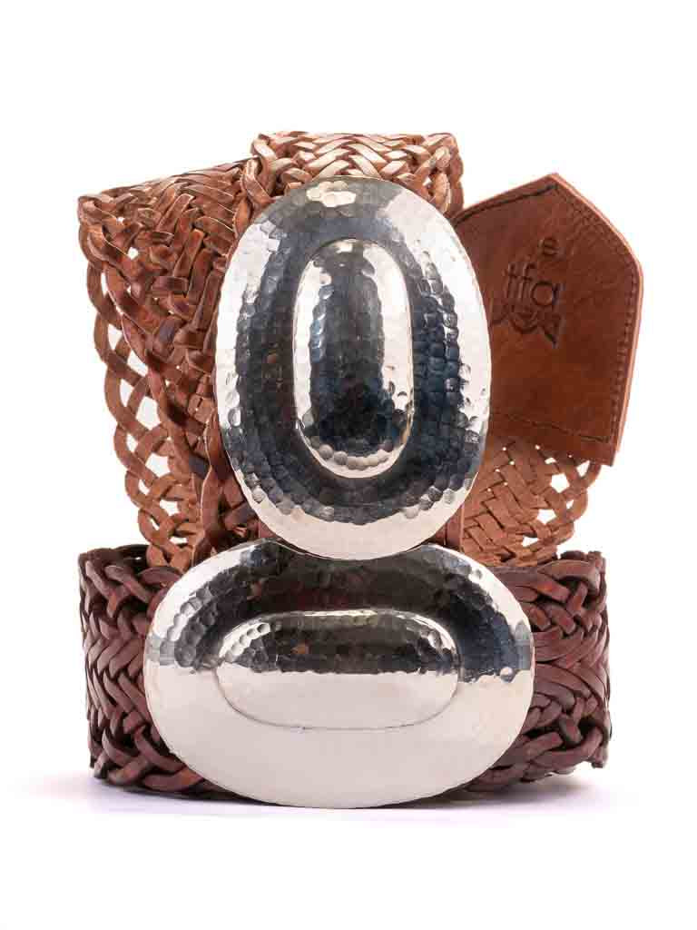 Marrakesh Wide Leather Belt Oval Beaten Eumundi Style