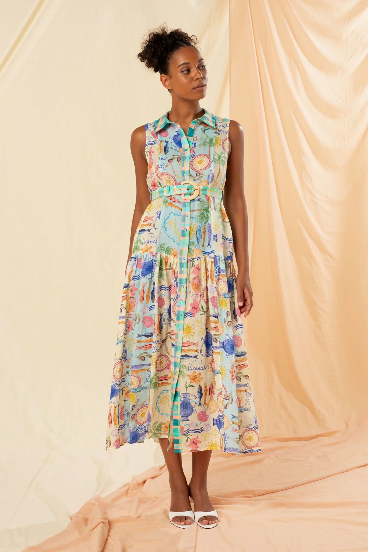 sleeveless maxi shirt dress Gilda Sleeveless Maxi Shirt Dress - Multi