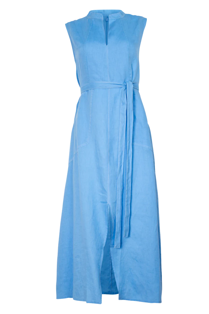 Teresa Linen Dress In Cornflower | Elegant Linen Midi Dress Eumundi Style Teresa Linen Dress In Cornflower | Elegant Linen Midi Dress Eumundi Style