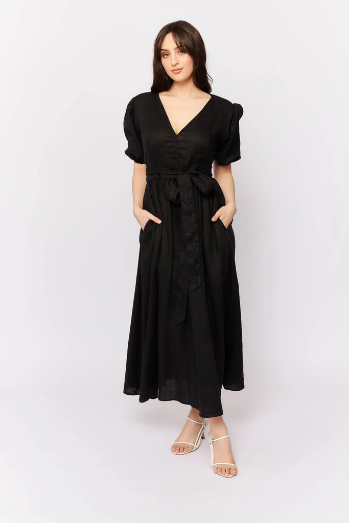 Aria Dress in Black Linen - EumundiStyle
