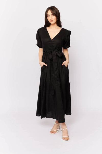 Aria Dress in Black Linen  Eumundi Style
