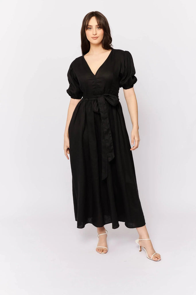Aria Dress in Black Linen - EumundiStyle