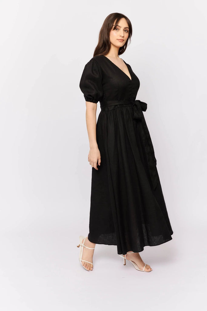 Aria Dress in Black Linen - EumundiStyle