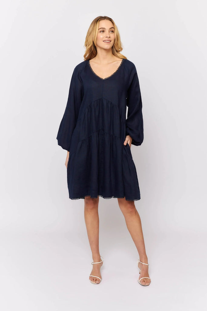 Baroque Linen Dress - Coastal - EumundiStyle