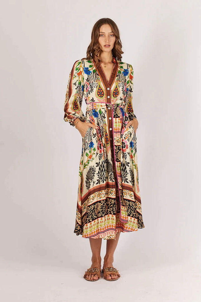 Brocade Maxi Dress - Cream - EumundiStyle