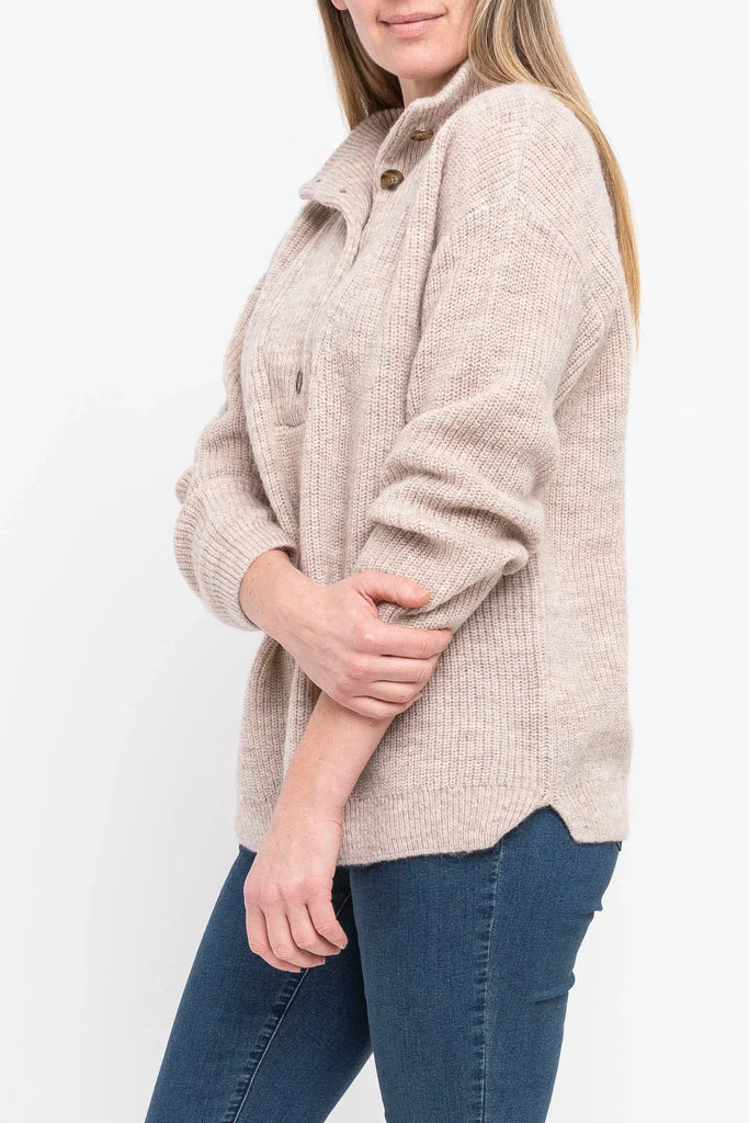Button Detail Pullover in Taupe - EumundiStyle