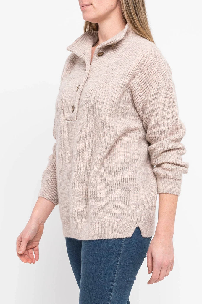 Button Detail Pullover in Taupe - EumundiStyle