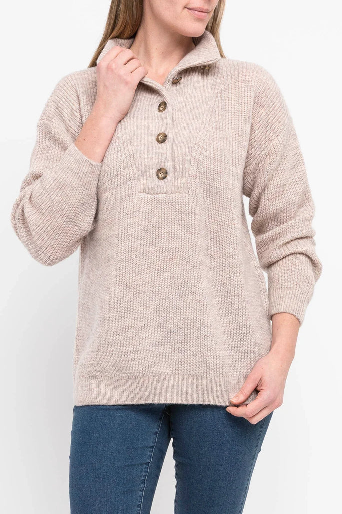 Button Detail Pullover in Taupe - EumundiStyle