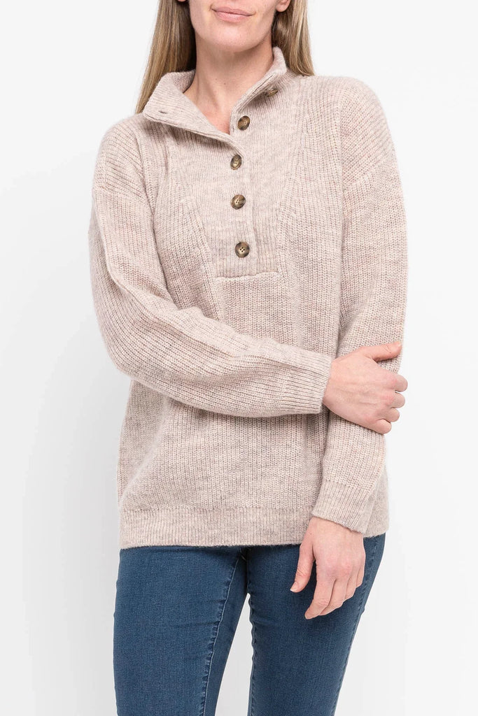 Button Detail Pullover in Taupe - EumundiStyle