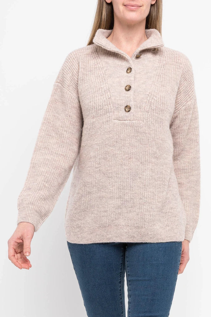 Button Detail Pullover in Taupe - EumundiStyle
