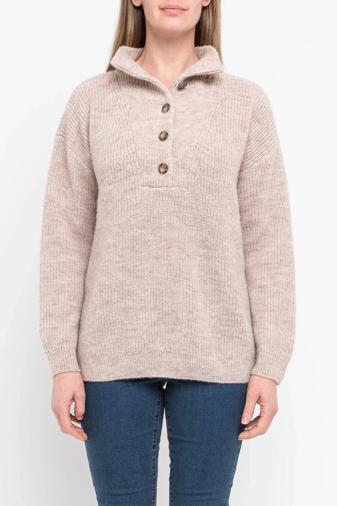 Button Detail Pullover in Taupe - EumundiStyle