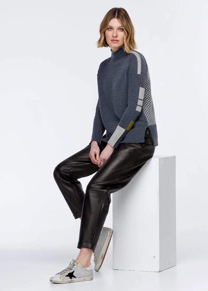 Check Funnel Neck Jumper in Charcoal - EumundiStyle