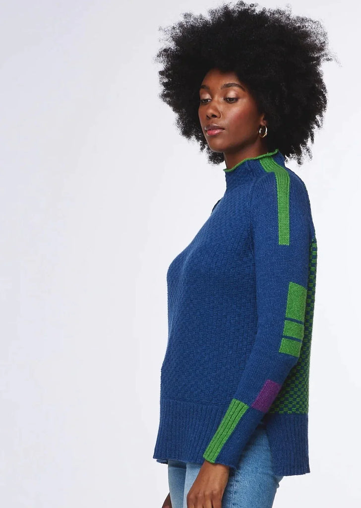 Check Funnel Neck Jumper in Indigo - EumundiStyle