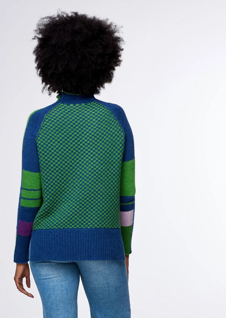 Check Funnel Neck Jumper in Indigo - EumundiStyle