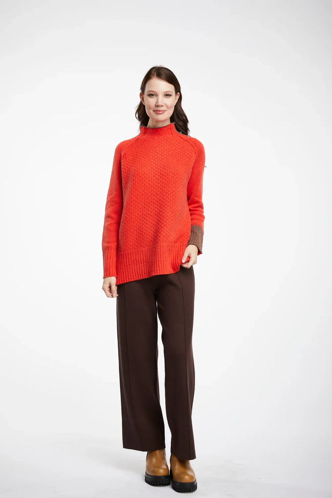 Check Funnel Neck Jumper in Tangelo - EumundiStyle