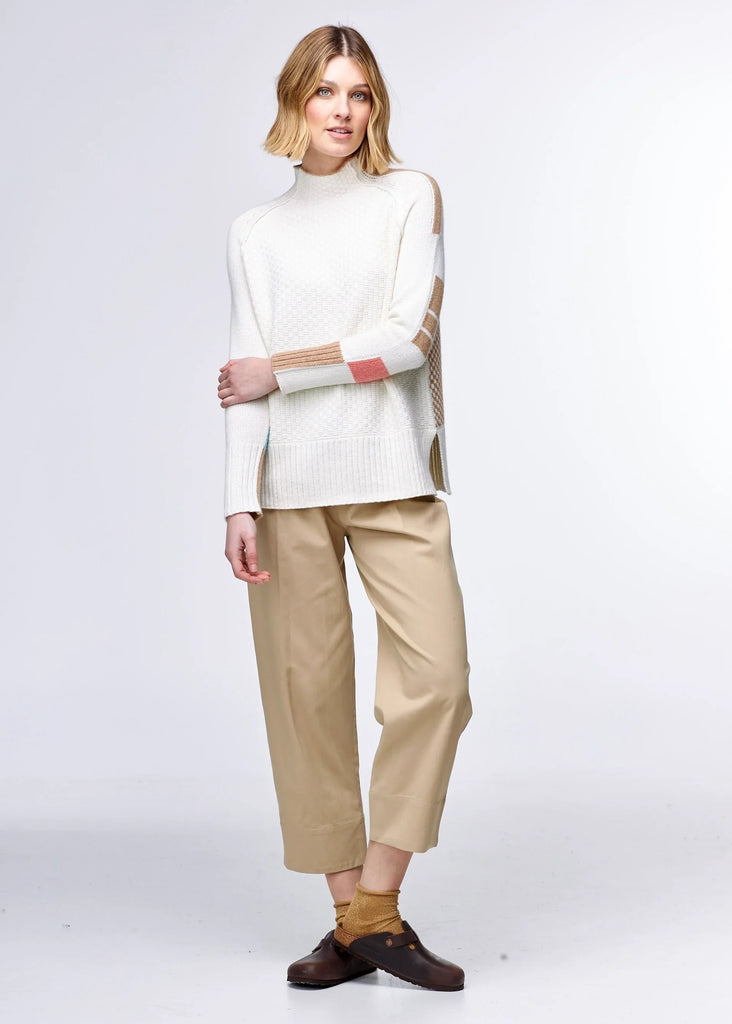 Check Funnel Neck Jumper in White - EumundiStyle