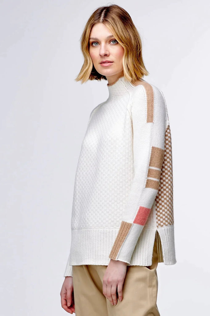 Check Funnel Neck Jumper in White - EumundiStyle