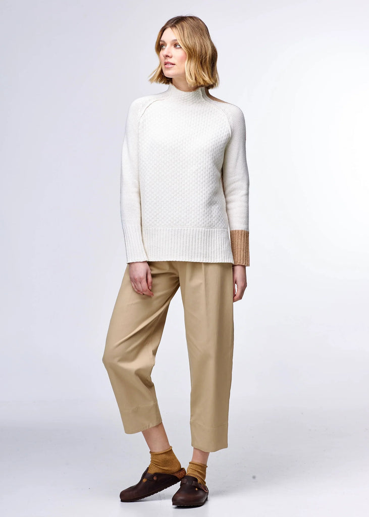Check Funnel Neck Jumper in White - EumundiStyle