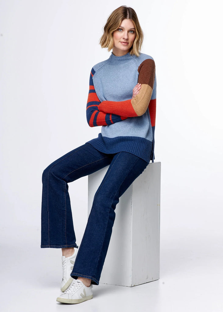 Colour Block Jumper in Jean Combo - EumundiStyle