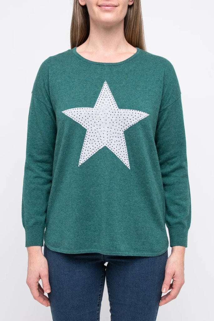 Diamante Star Pullover in Forest Combo - EumundiStyle
