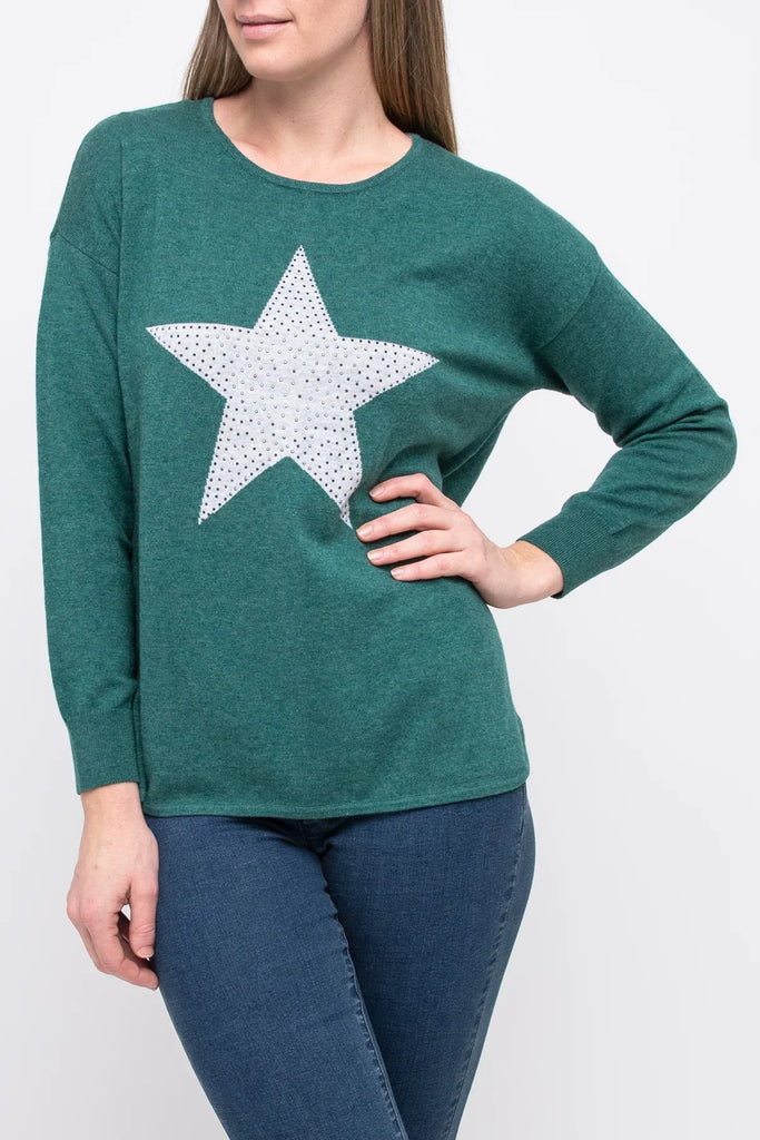 Diamante Star Pullover in Forest Combo - EumundiStyle