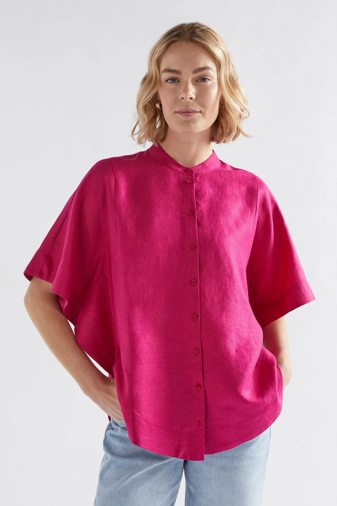 Elev Linen Shirt - Bright Pink - EumundiStyle