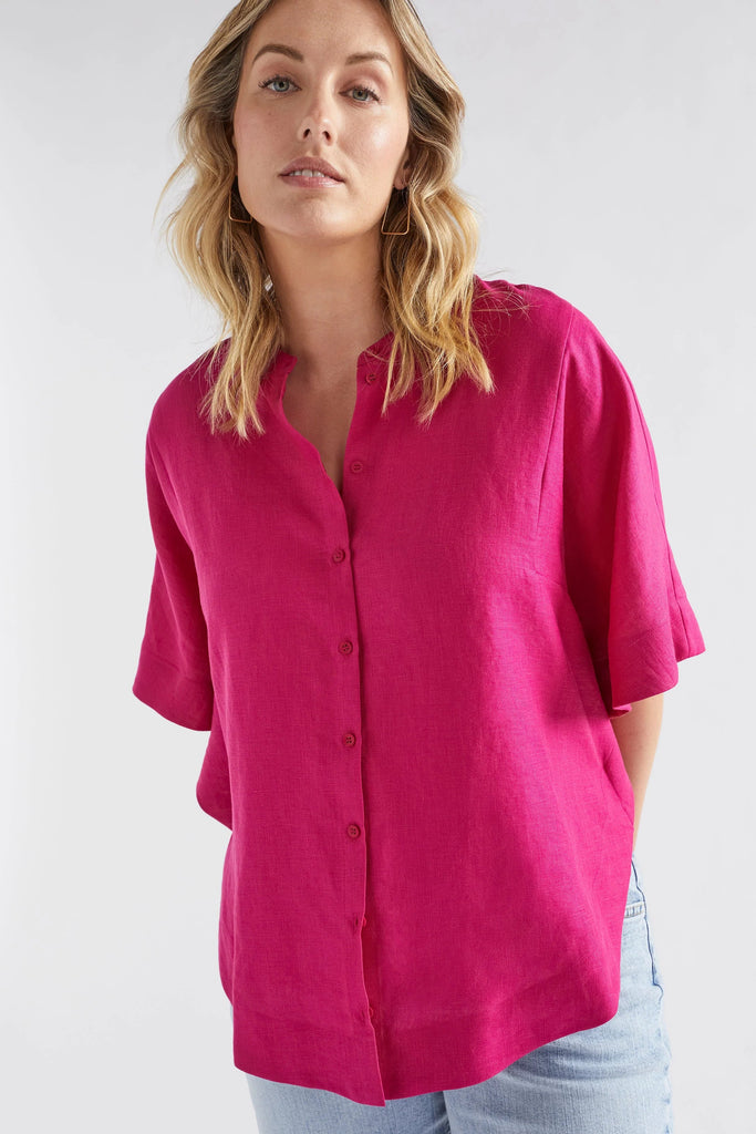 Elev Linen Shirt - Bright Pink - EumundiStyle
