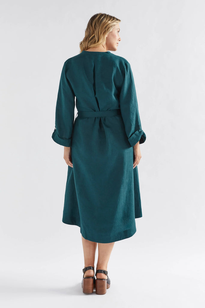 Elev Linen Shirt Dress - Peacock - EumundiStyle