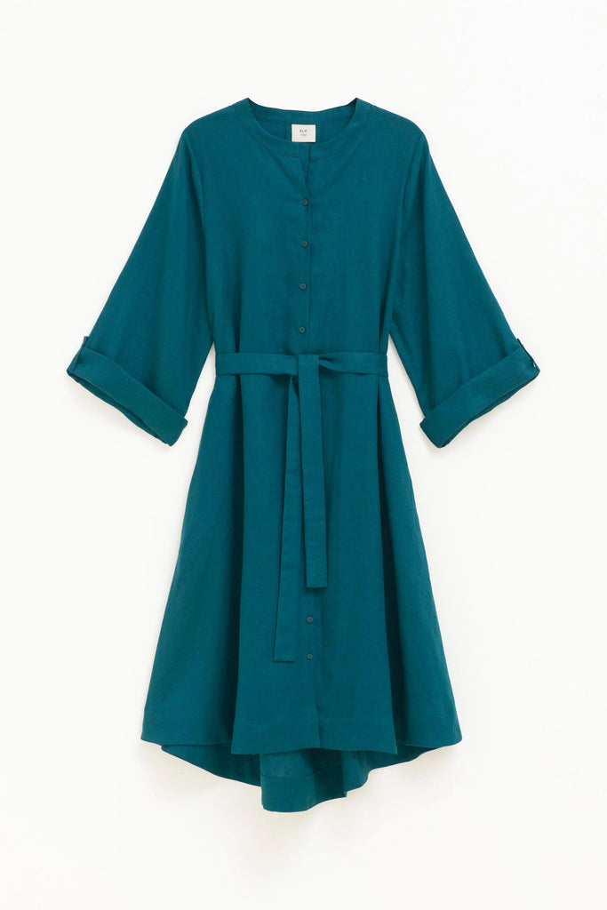 Elev Linen Shirt Dress - Peacock - EumundiStyle