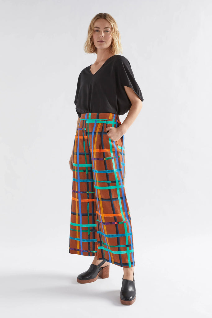 Ilona Linen Print Pant - Brea Check - EumundiStyle
