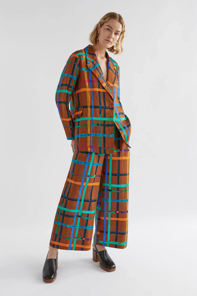 Ilona Linen Print Pant - Brea Check - EumundiStyle