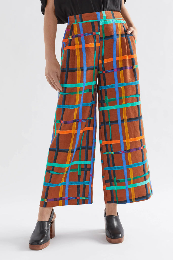 Ilona Linen Print Pant - Brea Check - EumundiStyle
