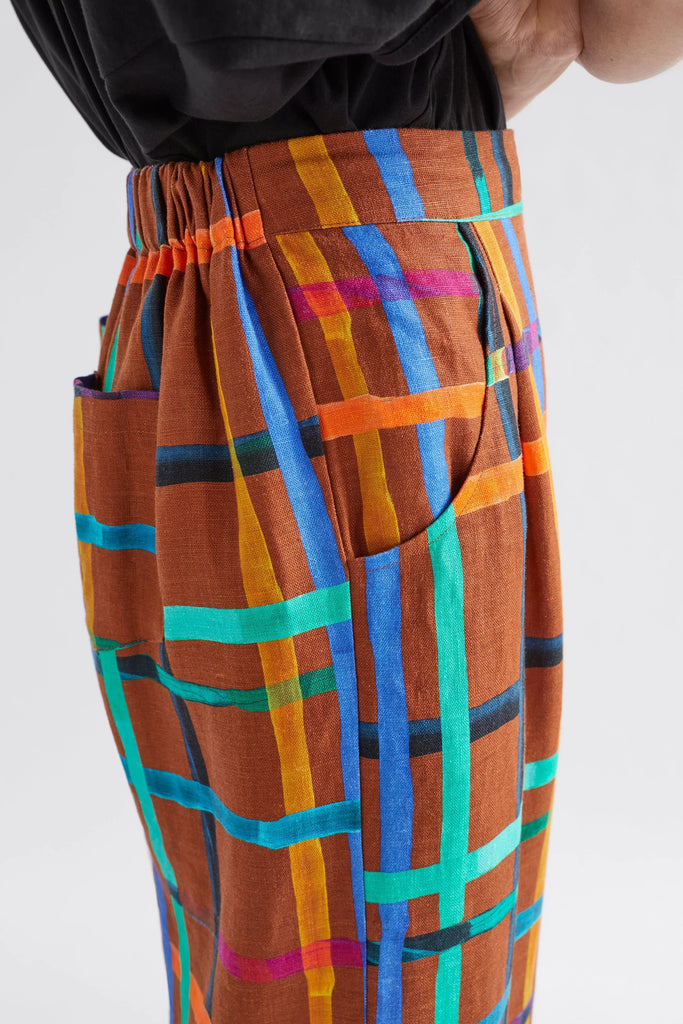 Ilona Linen Print Pant - Brea Check - EumundiStyle