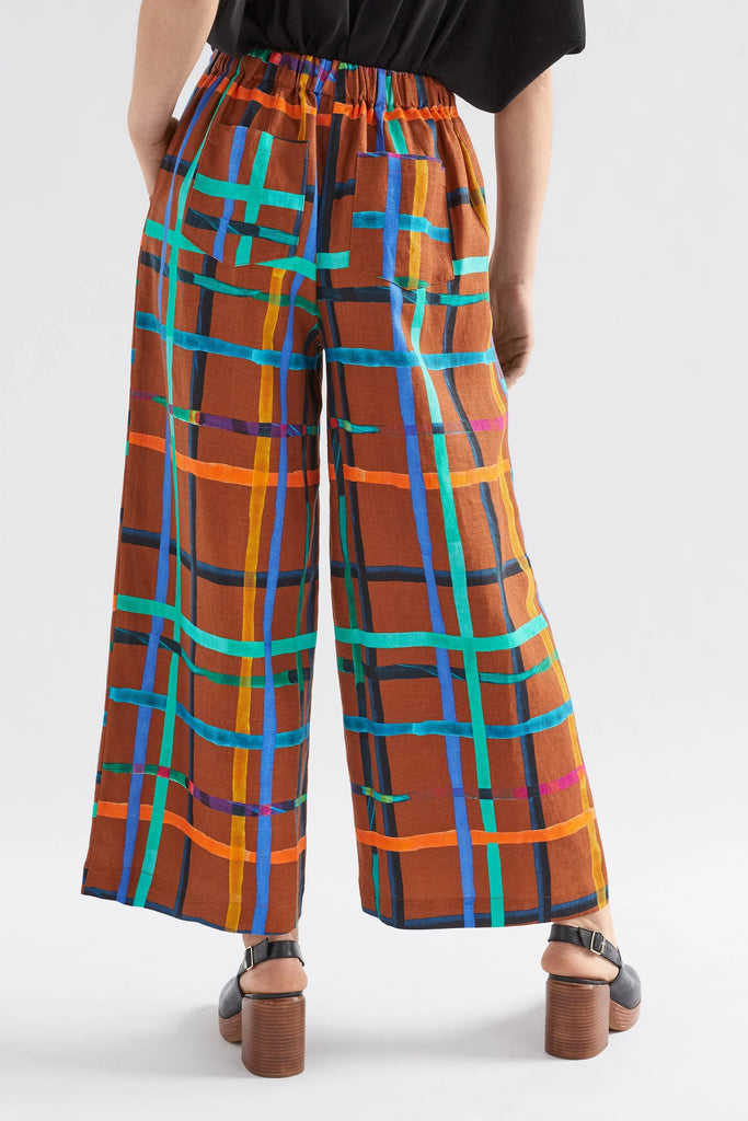 Ilona Linen Print Pant - Brea Check - EumundiStyle