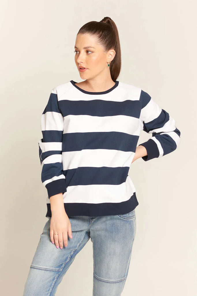 Jasmine Stripe Sweatshirt in Navy & White - EumundiStyle