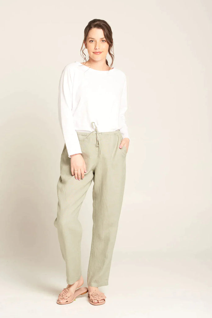 Kesley Linen Straight Leg Pants in Sage - EumundiStyle