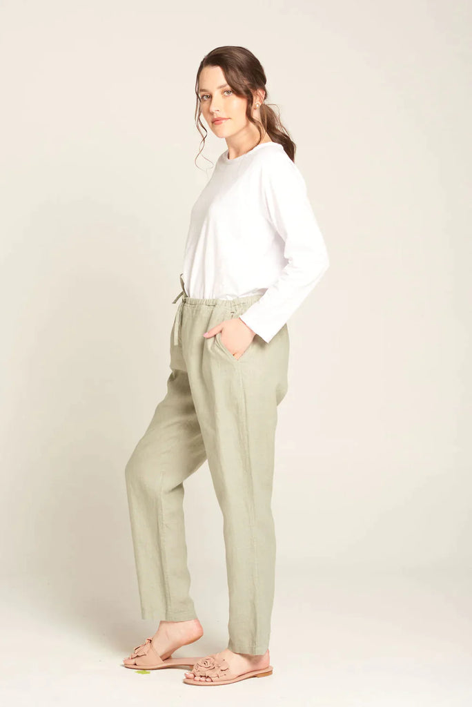 Kesley Linen Straight Leg Pants in Sage - EumundiStyle