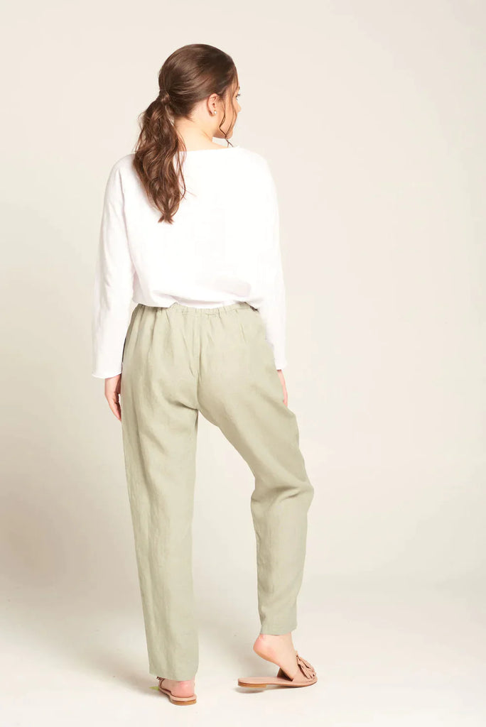 Kesley Linen Straight Leg Pants in Sage - EumundiStyle