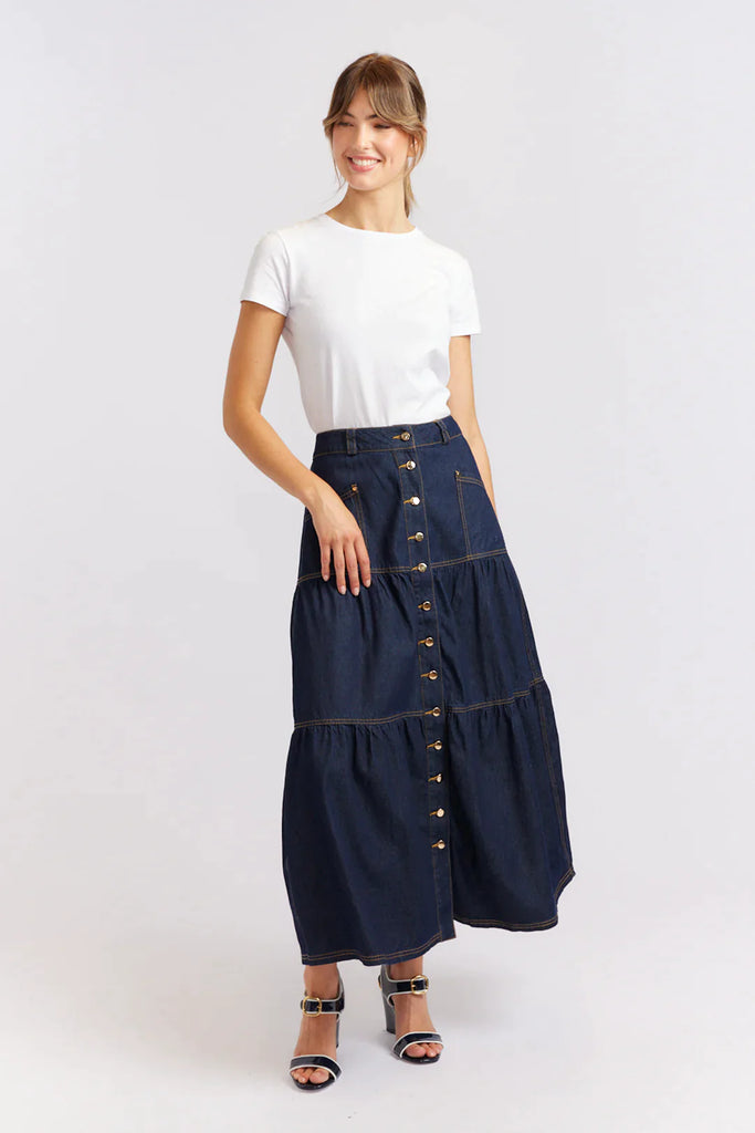 Lotus Denim Skirt in Indigo - EumundiStyle