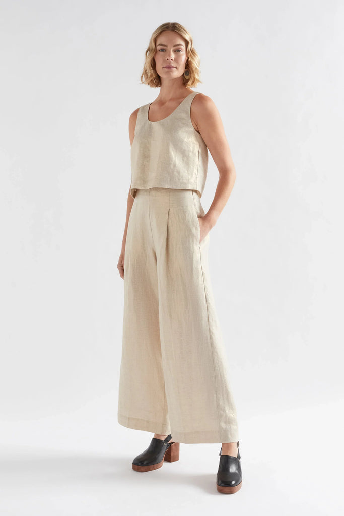 Metalen Pant - Gold Linen - EumundiStyle