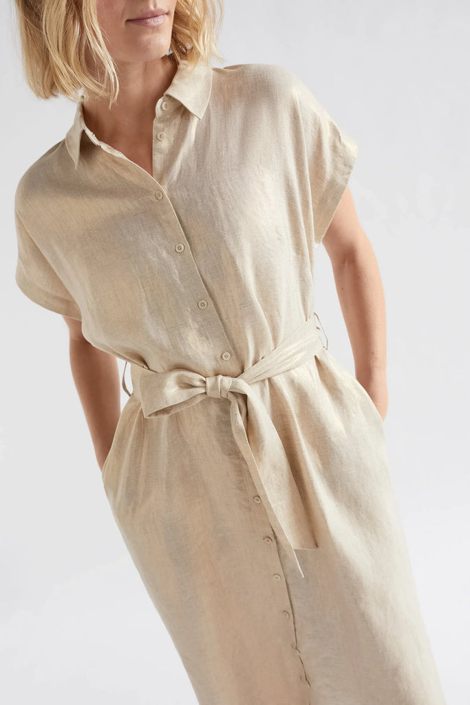 Metalen Shirt Dress - Gold Linen - EumundiStyle