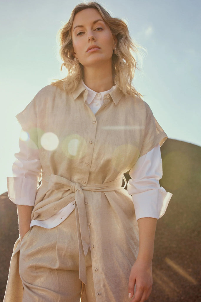 Metalen Shirt Dress - Gold Linen - EumundiStyle