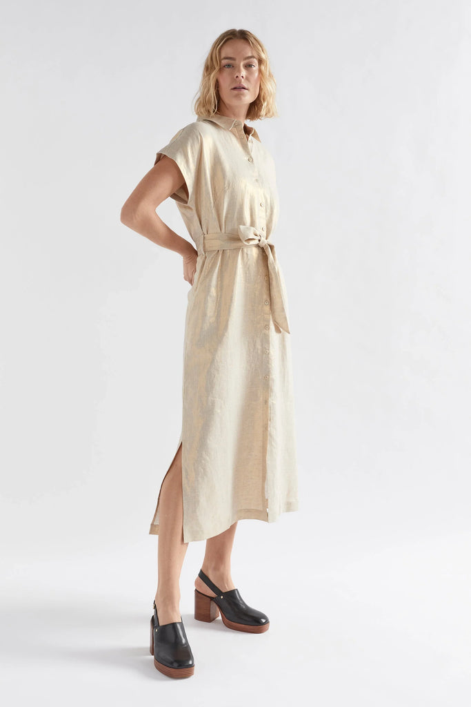 Metalen Shirt Dress - Gold Linen - EumundiStyle