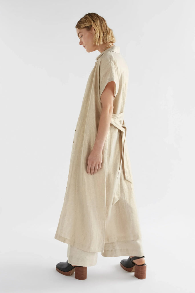Metalen Shirt Dress - Gold Linen - EumundiStyle
