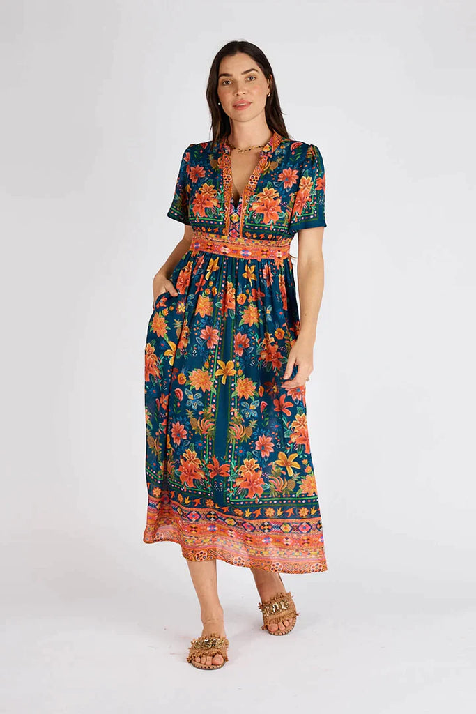 Miller Empire Midi Dress - Navy - EumundiStyle