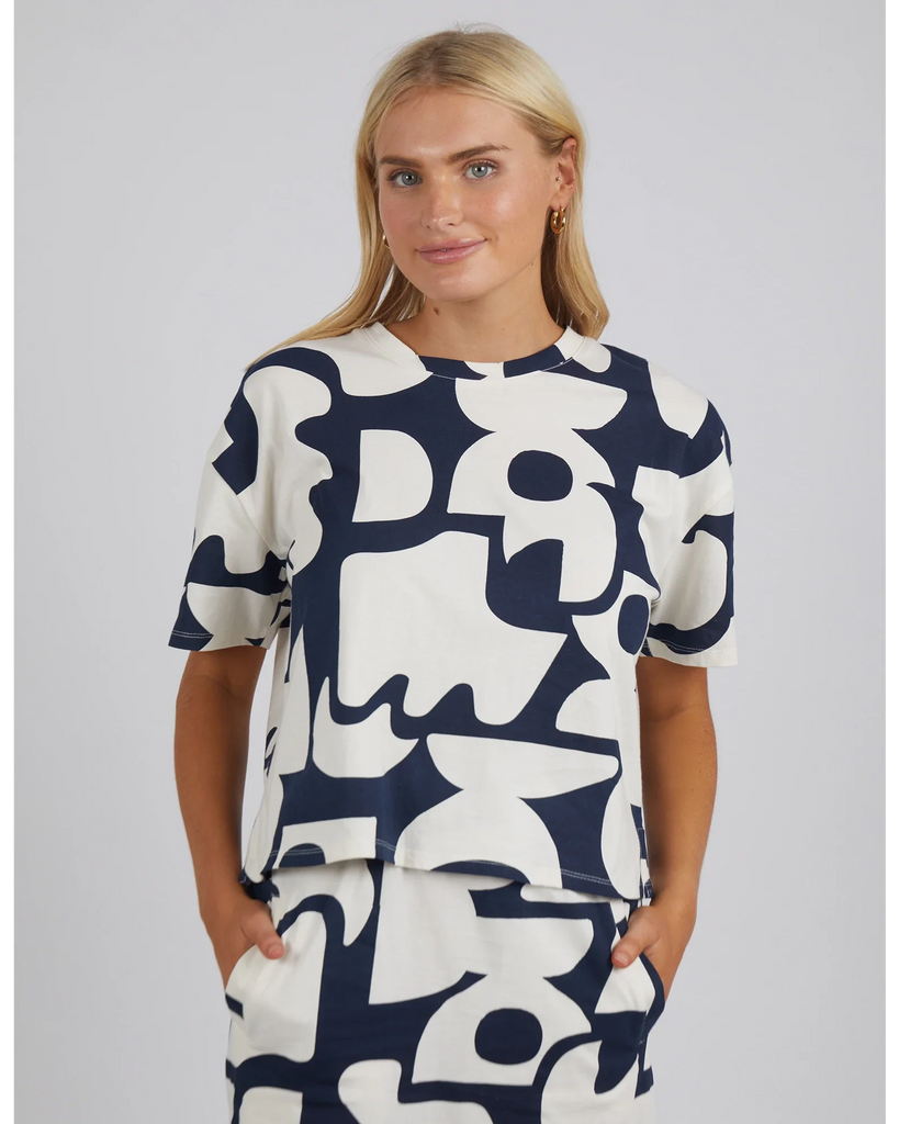 Miro Tee - Navy Geometric Yardage - EumundiStyle