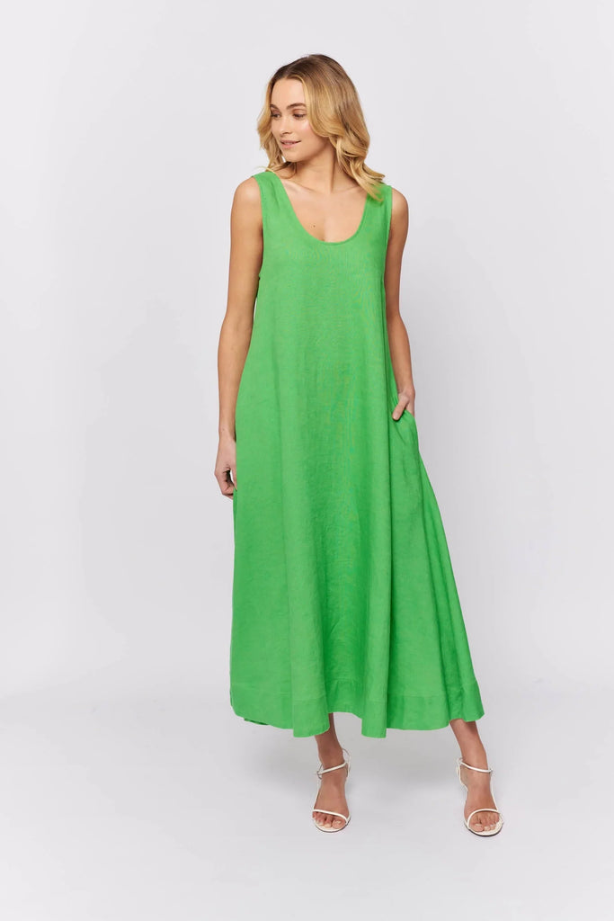 Nova Dress in Evergreen Linen - EumundiStyle