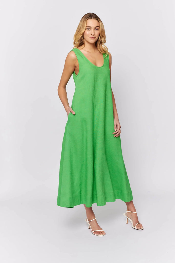 Nova Dress in Evergreen Linen - EumundiStyle